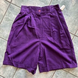 VTG 80s Dark Purple Wool Bermuda High Waisted Shorts NWT